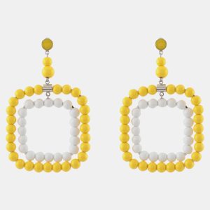 Marni Yellow White Bead Silver Tone Earrings, Jewelry - Luxury Closet catalog