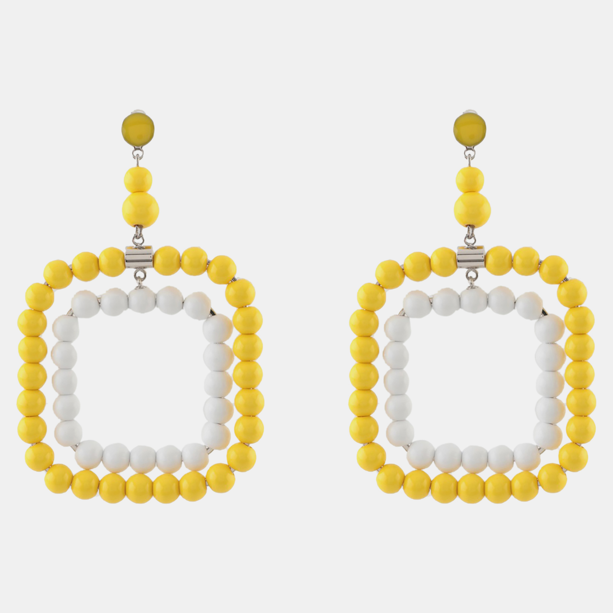 Marni Yellow White Bead Silver Tone Earrings, Jewelry - Luxury Closet catalog