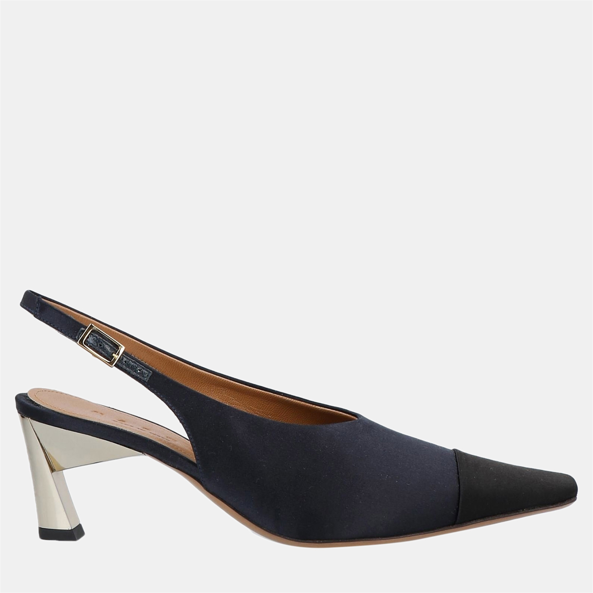 Marni Navy Blue/Black Satin Slingback Pumps 36, Pumps - Luxury Closet catalog