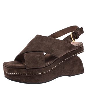 Marni Brown Suede Crisscross Wedge Sandals Size 39, Sandals - Luxury Closet