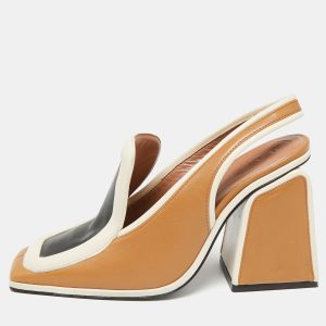 Marni Tri-Color Leather Square Toe Block Heel Slingback Sandals Size 37, Sandals - Luxury Closet
