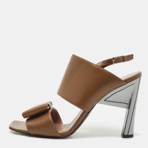 Marni Brown Leather Bow Detail Ankle Strap Sandals Size 40, Sandals - Luxury Closet