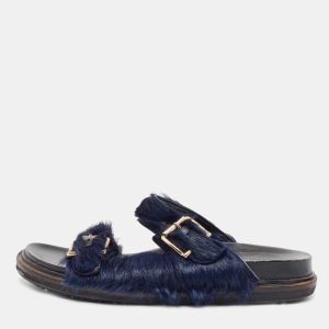 Marni Navy Blue Calf Dad Slingback Sandals Size 38, Sandals - Luxury Closet
