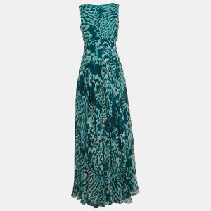 Max Mara Green Animal Printed Silk Sleeveless Maxi Dress S, Dresses - Luxury Closet catalog