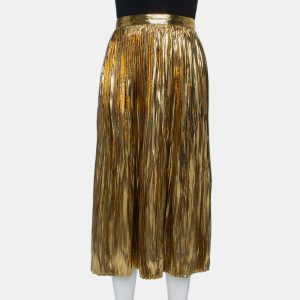 Mes Demoiselles Gold Lurex Silk Pleated Sadiola Midi Skirt S, Skirts - Luxury Closet