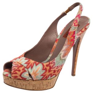 Missoni Multicolor Weave Fabric Peep-Toe Platform Slingback Sandals Size 39, Sandals - Luxury Closet