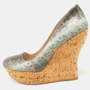 Miu Miu Two Tone Embossed Snakeskin Cork Wedge Pumps Size 37, Pumps - Luxury Closet catalog