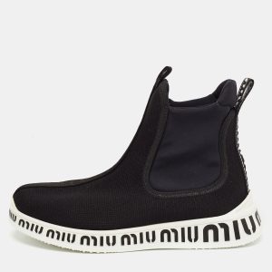 Miu Miu Black Knit Fabric and Neoprene High Top Sneakers Size 35, Athletic Shoes & Sneakers - Luxury Closet