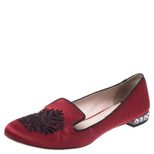 Miu Miu Red Satin Embroidered Crystal Studded Smoking Slippers Size 38.5, Loafers & Slip-Ons - Luxury Closet catalog