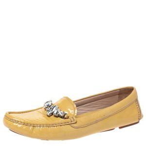 Miu Miu Pale Yellow Patent Leather Crystal Embellished Slip On Loafer Size 40.5, Loafers & Slip-Ons - Luxury Closet catalog