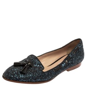 Miu Miu Blue Glitter And Leather Tassel Smoking Loafer Size 38.5, Loafers & Slip-Ons - Luxury Closet catalog