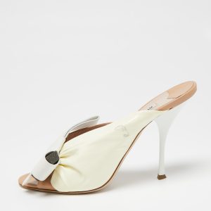 Miu Miu Tri-Color Ruched Patent and Leather Bow Open-Toe Mules Size 40, Sandals - Luxury Closet