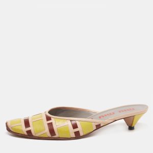 Miu Miu Tricolor Woven Leather Mule Sandals Size 37.5, Sandals - Luxury Closet
