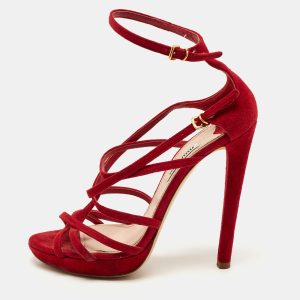 Miu Miu Red Suede Strappy Platform Sandals Size 36, Sandals - Luxury Closet