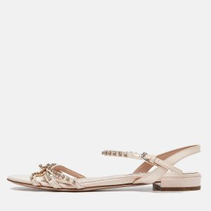 Miu Miu Pink Patent Leather Strappy Crystal Embellished Flat Sandals Size 38, Sandals - Luxury Closet