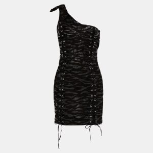 Moschino Couture Black Animal Printed Suede One-Shoulder Mini Dress L (IT 44), Dresses - Luxury Closet catalog