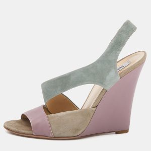 Moschino Multicolor Suede And Leather Slingback Wedge Sandals Size 40, Sandals - Luxury Closet