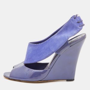 Moschino Blue Suede and Patent Leather Wedge Sandals Size 39, Sandals - Luxury Closet