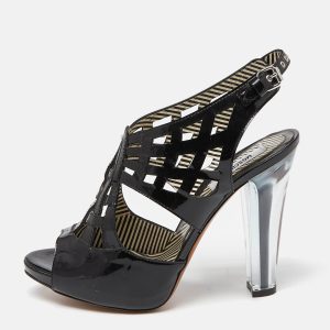 Moschino Black Patent Leather Caged Slingback Sandals Size 38, Sandals - Luxury Closet