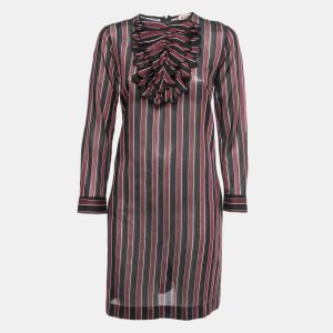 N21 Burgundy/Black Striped Cotton Blend Long Sleeve Short Dress M, Dresses - Luxury Closet catalog