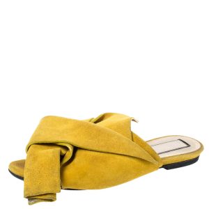 N21 Mustard Yellow Suede Knot Flat Mules Size 36, Sandals - Luxury Closet