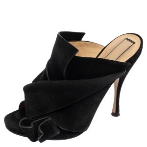 N&ordm;21 Black Suede Raso Knot Peep Toe Mules Size 39, Sandals - Luxury Closet