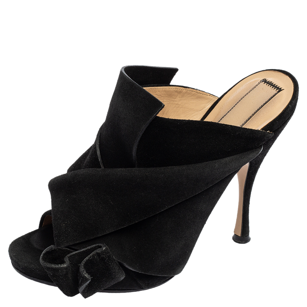 Nº21 Black Suede Raso Knot Peep Toe Mules Size 39, Sandals - Luxury Closet