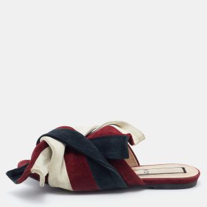 N21 Tri Color Suede Knot Flat Mules Size 38, Sandals - Luxury Closet