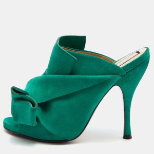 N&ordm;21 Green Suede Raso Knotted Mules Size 37, Sandals - Luxury Closet