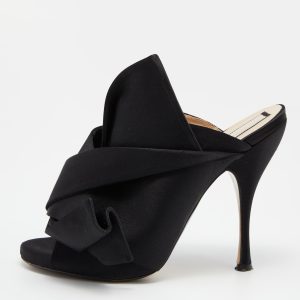 Nº21 Black Satin Raso Knot Peep Toe Slide Mules Size 40, Sandals - Luxury Closet