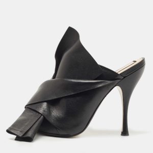 N21 Black Leather Raso Knot Mules Size 38, Sandals - Luxury Closet