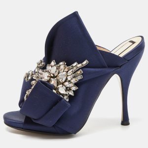 N&ordm;21 Blue Satin Ronny Pleated Slide Sandals Size 38, Sandals - Luxury Closet