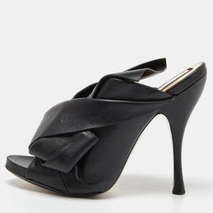 N&deg;21 Black Leather Raso Knot Mules Size 38, Sandals - Luxury Closet