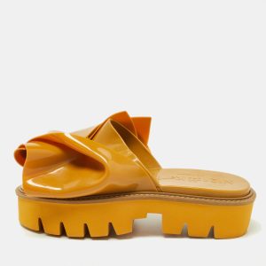N21 x Kartell Mustard Knotted Jelly Platform Slides Size 40, Sandals - Luxury Closet