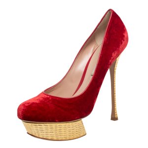 Nicholas Kirkwood Red/Gold Velvet Platform Pumps Size 40.5, Pumps - Luxury Closet catalog