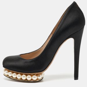 Nicholas Kirkwood Black Satin Lola Pearl Embellished Pumps Size 36.5, Pumps - Luxury Closet catalog