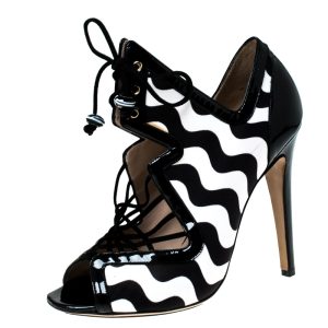 Nicholas Kirkwood Monochrome Satin And Patent Leather Cut Out Strappy Sandals Size 37, Sandals - Luxury Closet