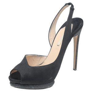 Nicholas Kirkwood Black Satin Platform Slingback Sandals Size 39.5, Sandals - Luxury Closet