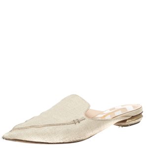 Nicholas Kirkwood Cream Raffia Pointed Toe Beya Flat Mule Sandals Size 40.5, Sandals - Luxury Closet