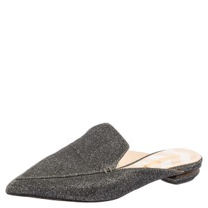 Nicholas Kirkwood Grey Glitter Fabric Beya Flat Pointed-Toe Mules Size 37, Sandals - Luxury Closet