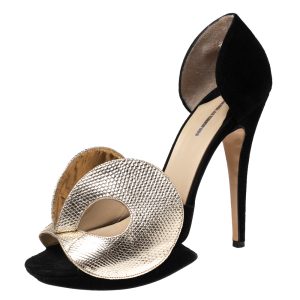 Nicholas Kirkwood Black/Gold Suede and Textured Leather Open-Toe Platform Sandals Size 40, Sandals - Luxury Closet