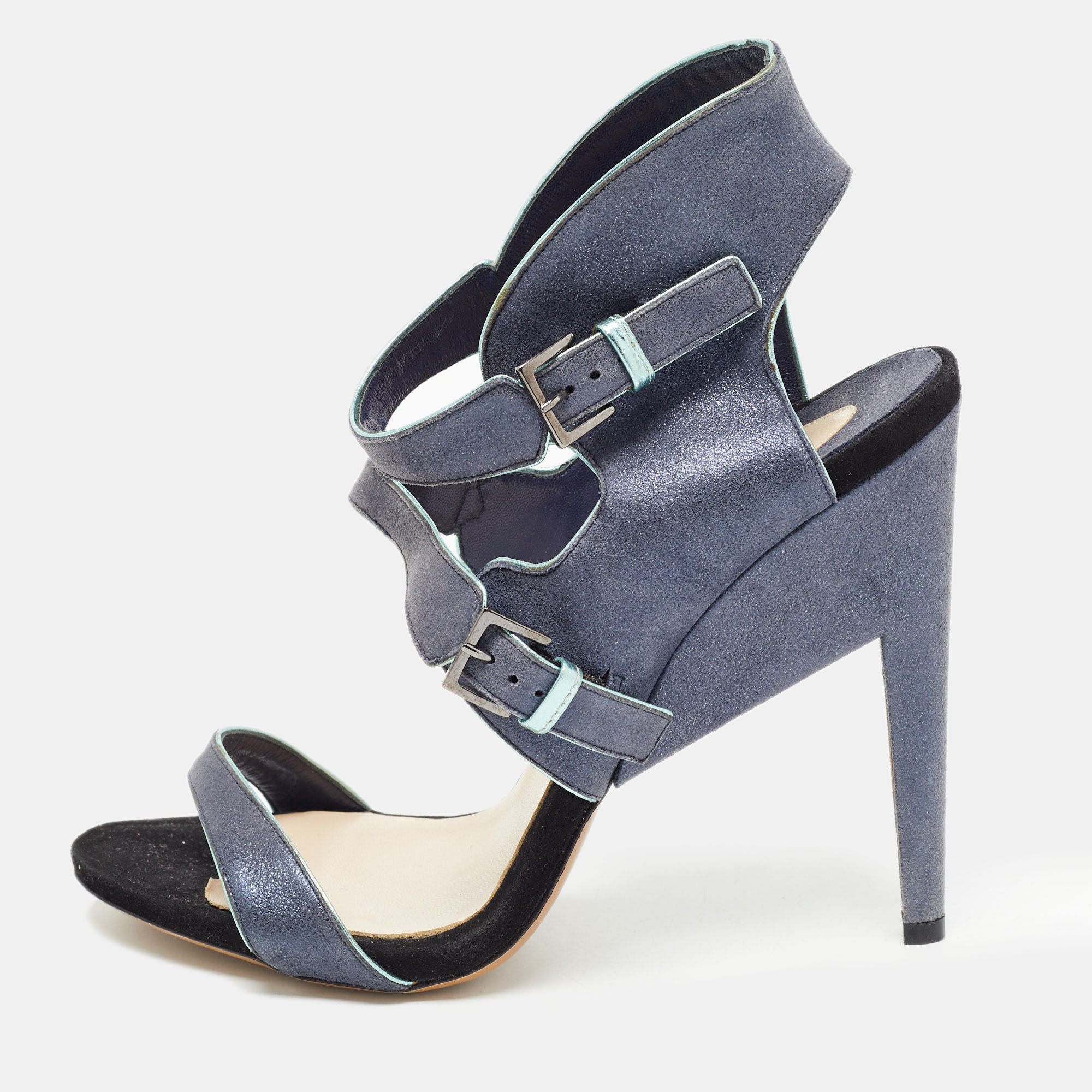 Nicholas Kirkwood Grey /Black Leather Ankle Strap Sandals Size 40, Sandals - Luxury Closet