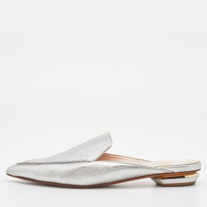Nicholas Kirkwood Silver Leather Pointed Toe Beya Flat Mules Size 39.5, Sandals - Luxury Closet