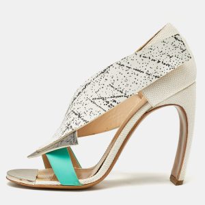 Nicholas Kirkwood Tricolor Printed Leather and Mesh Open Toe Sandals Size 38.5, Sandals - Luxury Closet