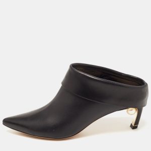 Nicholas Kirkwood Black Leather Pointed Toe Mules Size 37, Sandals - Luxury Closet