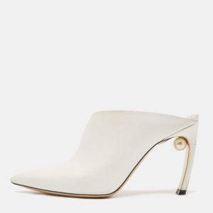 Nicholas Kirkwood White Leather Mira Pointed Toe Mules Size 38, Sandals - Luxury Closet