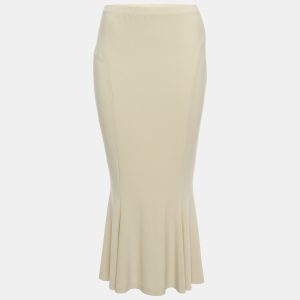 Norma Kamali Beige Stretch knit Fishtail Midcalf Skirt M, Skirts - Luxury Closet