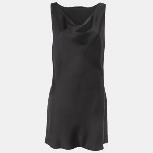 Norma Kamali Black Satin Cowl Neck Mini Dress L, Dresses - Luxury Closet