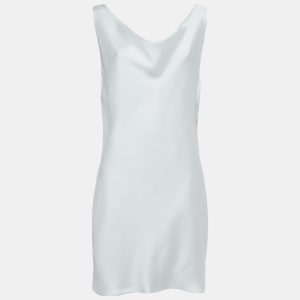 Norma Kamali White Satin Cowl Neck Mini Dress L, Dresses - Luxury Closet