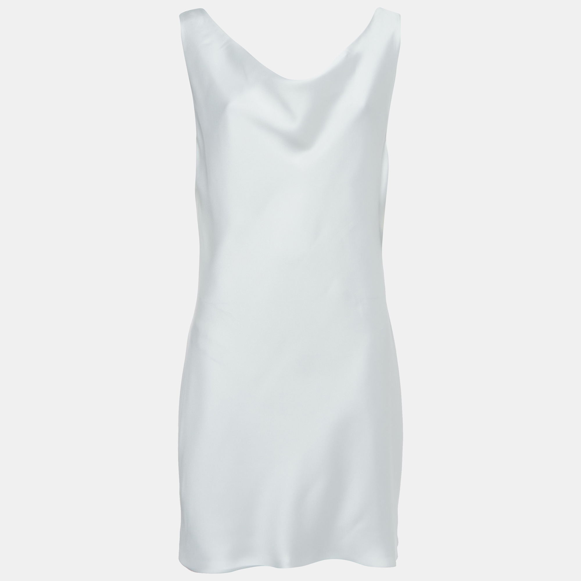 Norma Kamali White Satin Cowl Neck Mini Dress L, Dresses - Luxury Closet